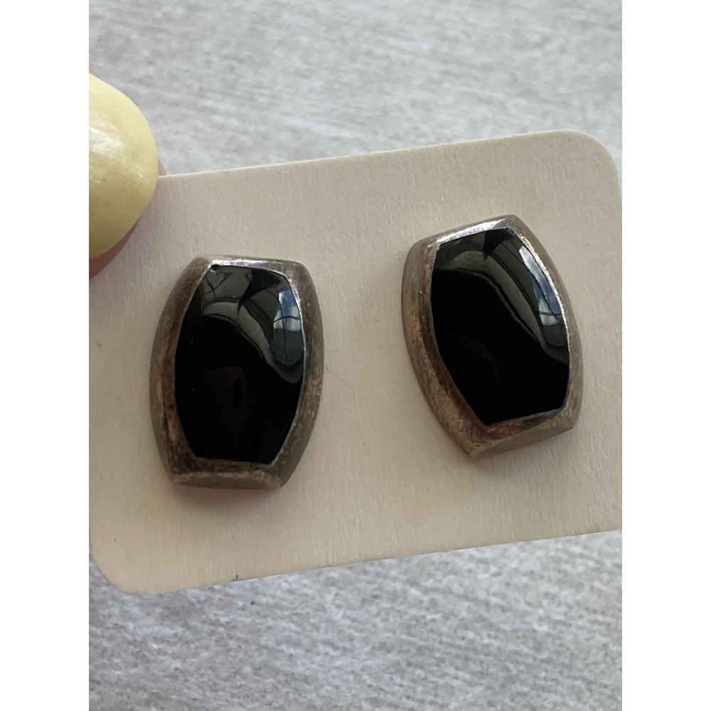 Vintage 925 Sterling Silver Black Onyx Post Earrings Estate Jewelry
